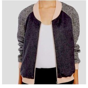 Rebecca Minkoff Womens Sz S Ryan Bomber Jacket Gray Pink Wool Alpaca Full Zip